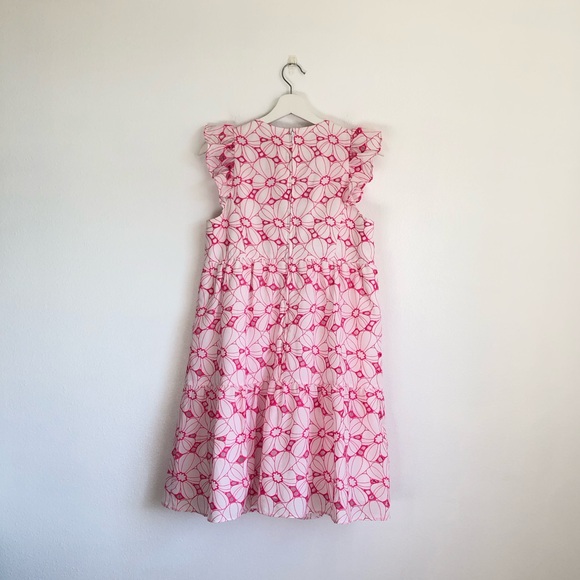 Lilly Pulitzer Keila Hot Pink White Floral Botanical Eyelet Tiered Dress Size 6 - Picture 5 of 11